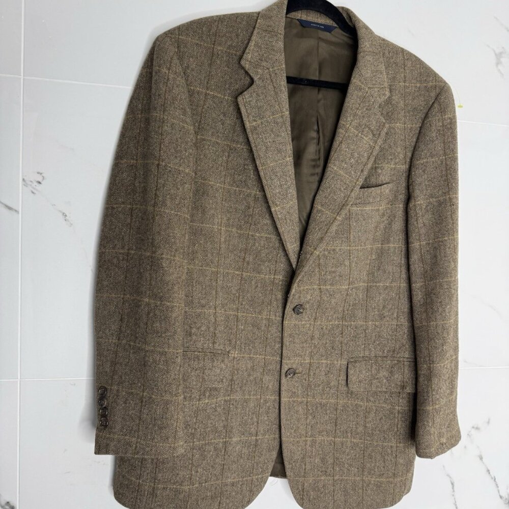 Vtg Brooks Brothers Plaid 38R Blazer Sport Coat Herringbone Camel Hair USA Union